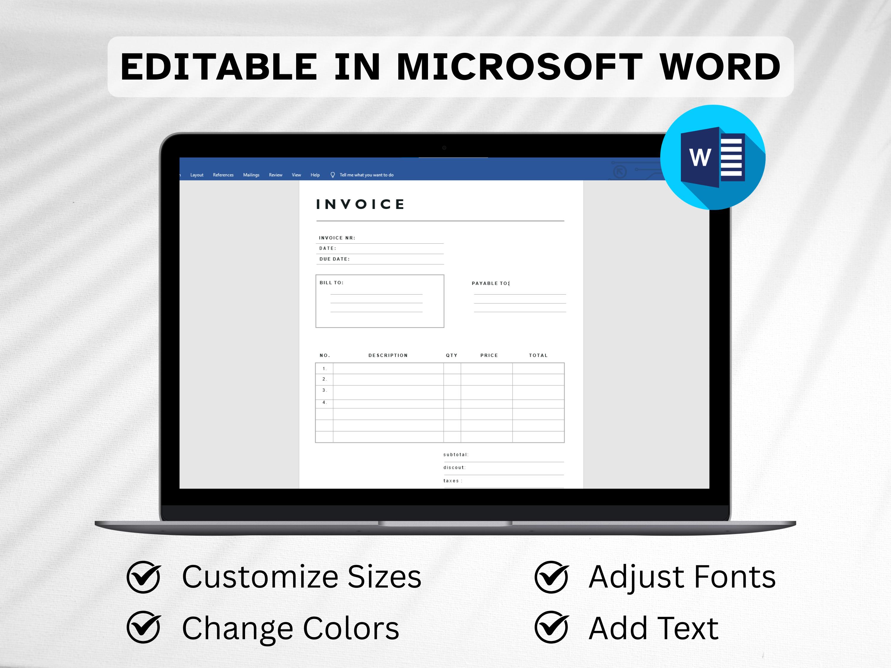 Editable Invoice Template: Professional Business Form (canva, Word, PDF ...