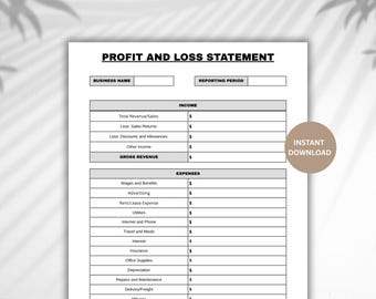 Small Business Profit and Loss Statement Template (Editable Canva, Word)