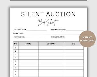 Editable Silent Auction Bid Sheet. Silent Auction Sign up Sheet. Silent auction bidding sheet. Fundraiser sheet. Printable Sign up Sheet