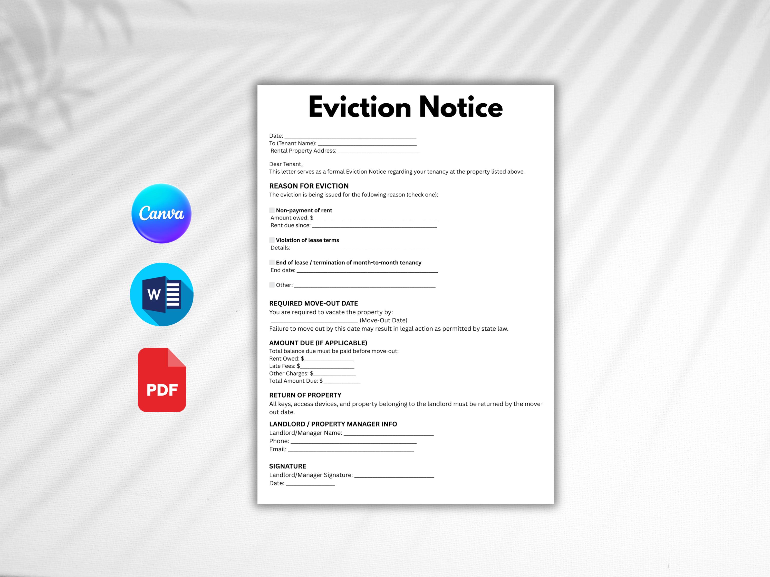 Editable Eviction Notice Template: Landlord Lease Termination Form ...
