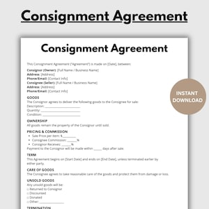 Consignment Agreement, Editable Consignment Contract Form Template Canva, Printable Consignment Form, Reseller Agreement, Instant Download
