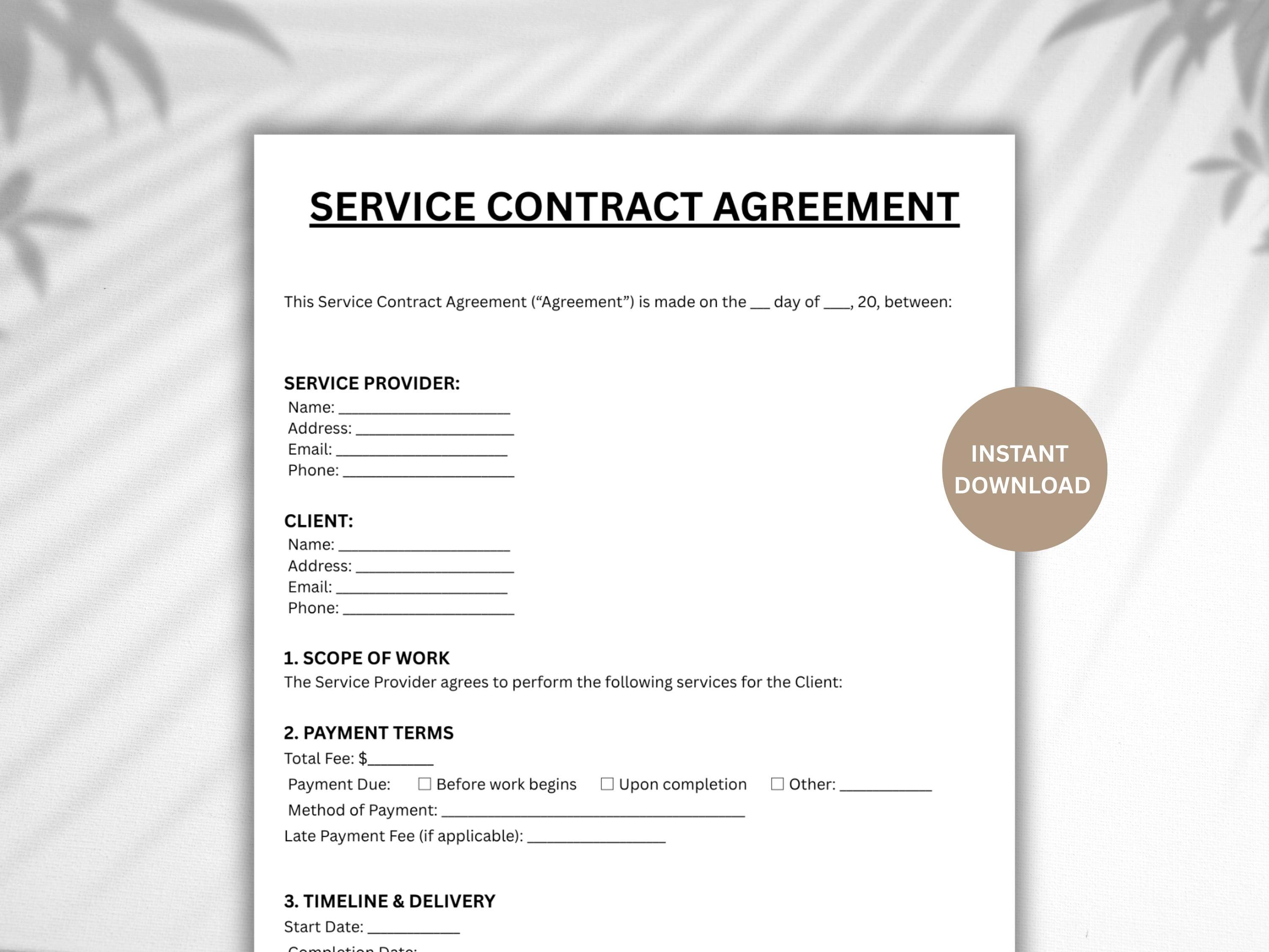 Editable Service Contract Template, Agreement Form (word, Canva, PDF ...