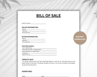 Printable Document of Transfer Form, Editable Transaction Contract (Instant Download)