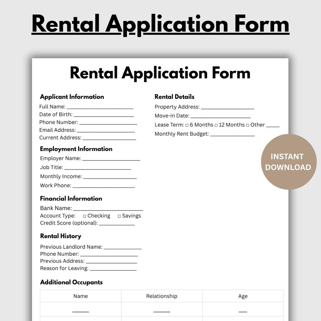 Printable Rental Application Form. Landlord Rental Application. Tenant ...