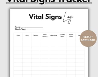 Editable Vital Signs Tracker. Daily vital sign chart Nurse. Vital signs Sheet. Blood Pressure Log. Vital Sign Template, Weight Loss Tracker