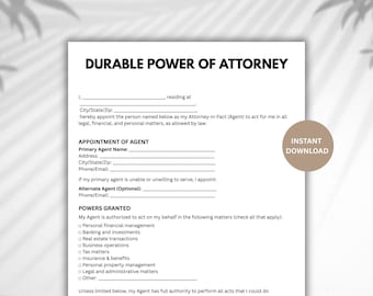 Editable Durable Power of Attorney Form (Instant Download)