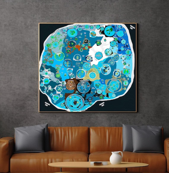 Terra Infinita Flat Earth Map XXL Cotton Canvas Poster Lands