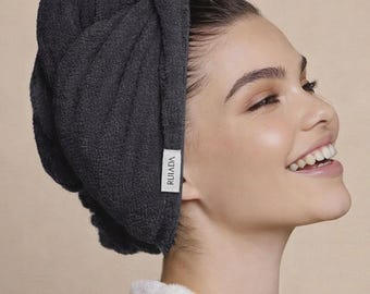 100% Cotton Hair Towel Wrap with Button & Elastic – Quick Dry – Made in Turkey