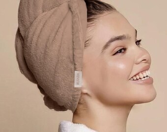 100% Cotton Hair Towel Wrap with Button & Elastic – Quick Dr / hair cap brown