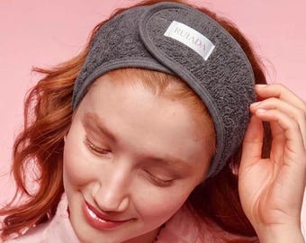 100% Cotton Spa Headband – Soft Terry Cloth for Skincare, Makeup, Yoga, Bath/ Anthracite Grey