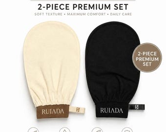 2-Piece Silk Exfoliating Bath Glove Set – Black and White Turkish Bath Exfoliating Gloves