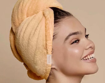 100% Cotton Hair Towel Wrap with Button & Elastic – Quick Dr / hair cap orange