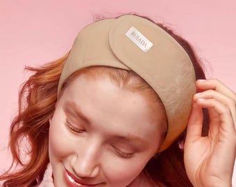 100% Cotton Spa Headband – Soft Terry Cloth for Skincare, Makeup, Yoga, Bath/ brown