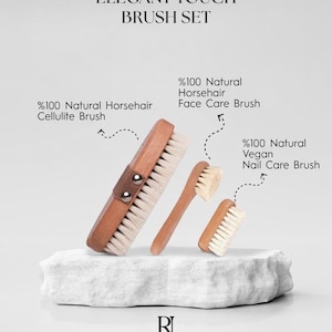 Natural Horsehair Body Brush Set - Cellulite Brush, Face Brush & Vegan Nail Brush - Elegant Touch image 1