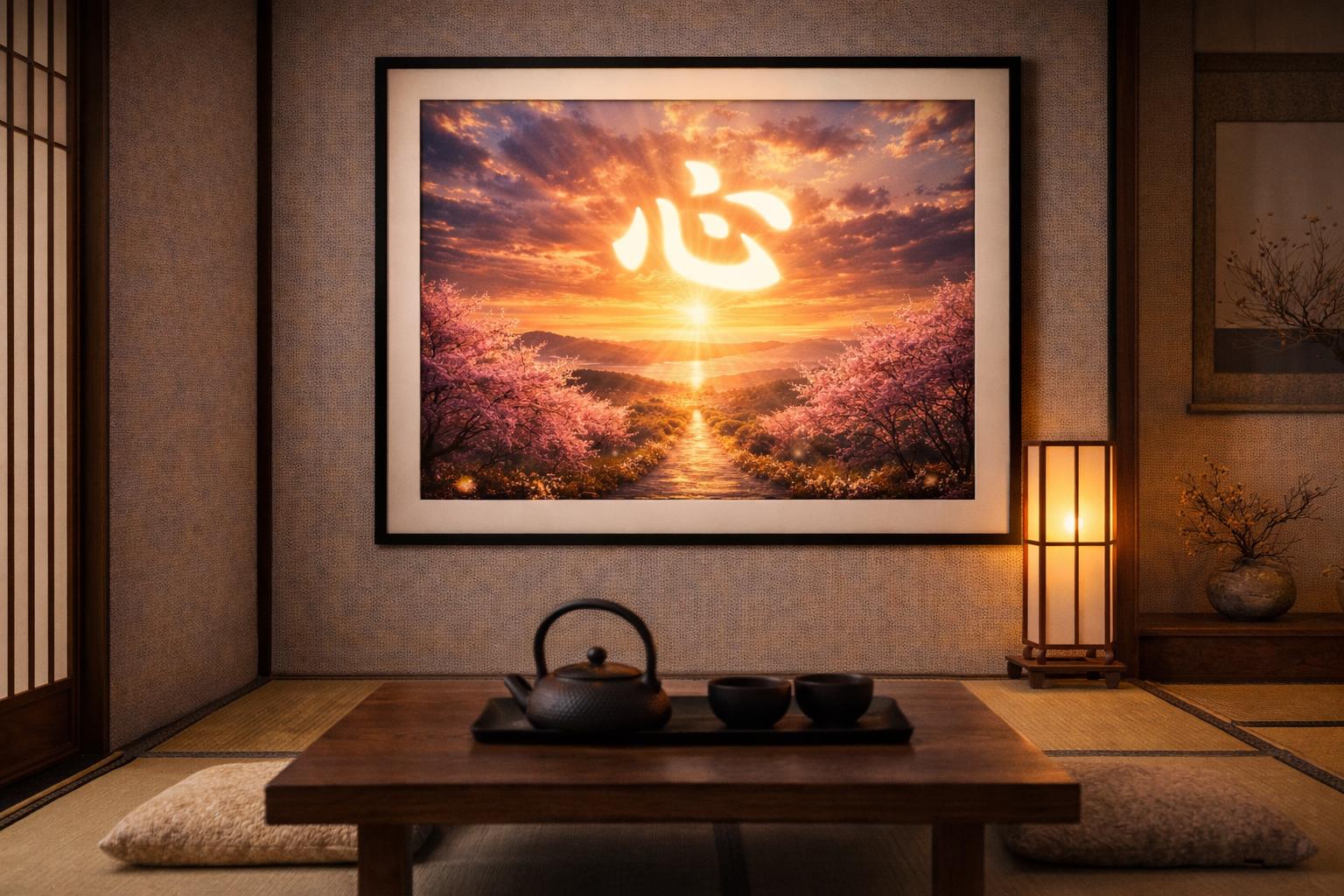 お寺、KOKORO Japanese Kanji “kokoro” Wall Art – Light of Hope Zen Poster