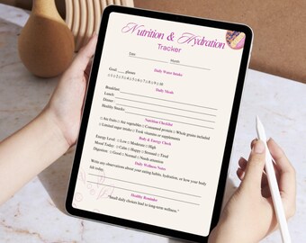 Nutrition Hydration Tracker | Meal Planning Chart, Vitamin Mineral Log (Digital PDF)