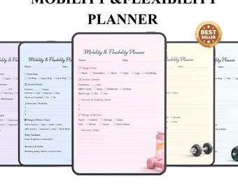 Mobility Flexibility Planner: Stretching Routine, Yoga Flow, Range Motion Log (PNG PDF)