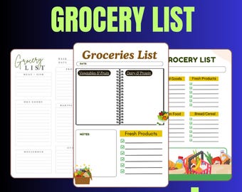 Health Conscious Grocery List, Weekly Meal Planner, Wellness Tracker (Digital Download)