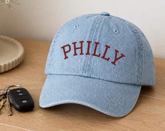Embroidered Philly Hat, Denim Phillies Hat - Ring The Bell, Vintage Baseball Cap, Philadelphia Phillies, Philly Baseball