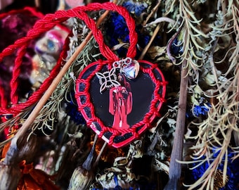 Heart Shaped Santa Muerte Necklace/Scapular