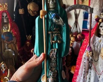 Unique Teal Santa Muerte Statue