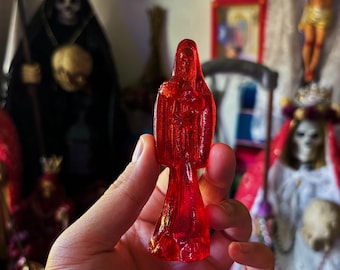 Small Clear Red Santa Muerte Statue