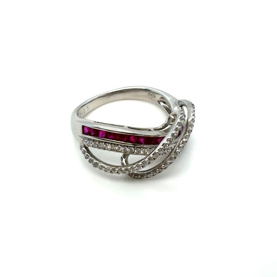 18K White Gold Ruby Diamond Infinity Band Ring, N… - image 7