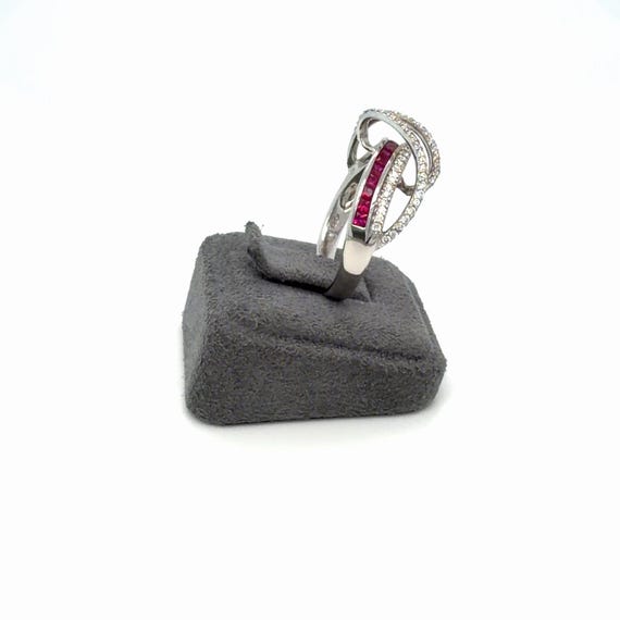 18K White Gold Ruby Diamond Infinity Band Ring, N… - image 3