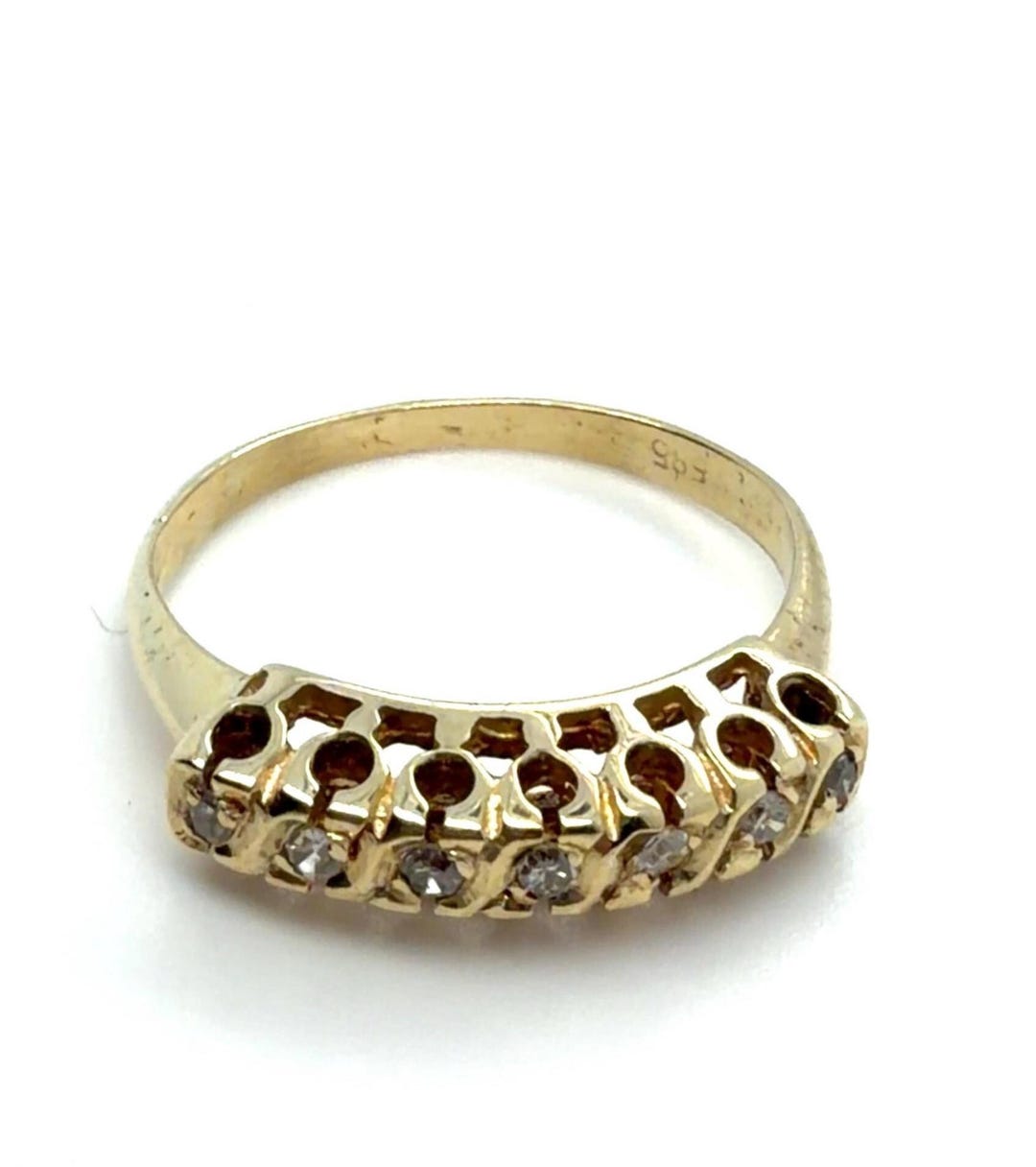 Vintage 14K Yellow Gold Diamond Half Eternity Ring, Wedding Band Style ...