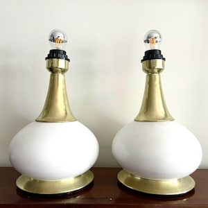 Coppia Basi per Lampade da Tavolo Vintage PAF Milano Anni ’70 | Metallo Laccato Bianco e Ottone