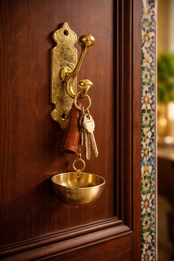 Vintage Brass Wall Hooks Set, Ornate Antique Gold Hanger