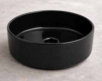 Matte Black Round Ceramic Vessel Sink | Modern Above Counter Bathroom Basin