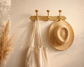 Handmade Moroccan Brass Wall Hook – Engraved Traditional Coat Rack – Boho Home Decor