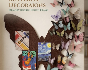 Quadro de Memórias com Borboletas em Feltro | Expositor de Fotos com 18 Borboletas | Decoração de Parede 58x50cm | Presente para Ela, Bebê, Lembranças de Amor e Viagens