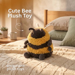 Bee Plush Toy Soft Stuffed Animal Cute Huggable 6.3in Baby Toddler Gift Nursery Shelf Decor Yellow Black
