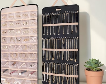Hanging Jewelry Organizer Double Sided Necklace Holder Closet Door Storage M-L Sizes