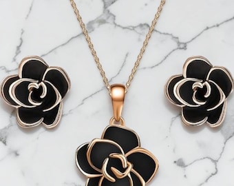 Rose Flower Jewelry Set Gold Plated