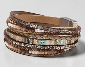 Boho Leopard Leather Wrap Bracelet Cuff