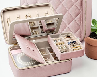 Velvet Travel Jewelry Organizer with Mirror