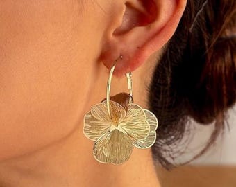 Floral Statement Hoop Drop Earrings Women