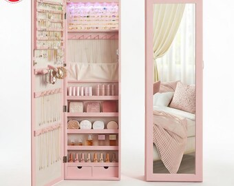 LED Mirror Jewelry Cabinet Armoire Organizer