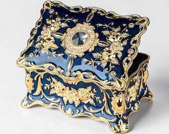 Vintage Blue Velvet Jewelry Trinket Box
