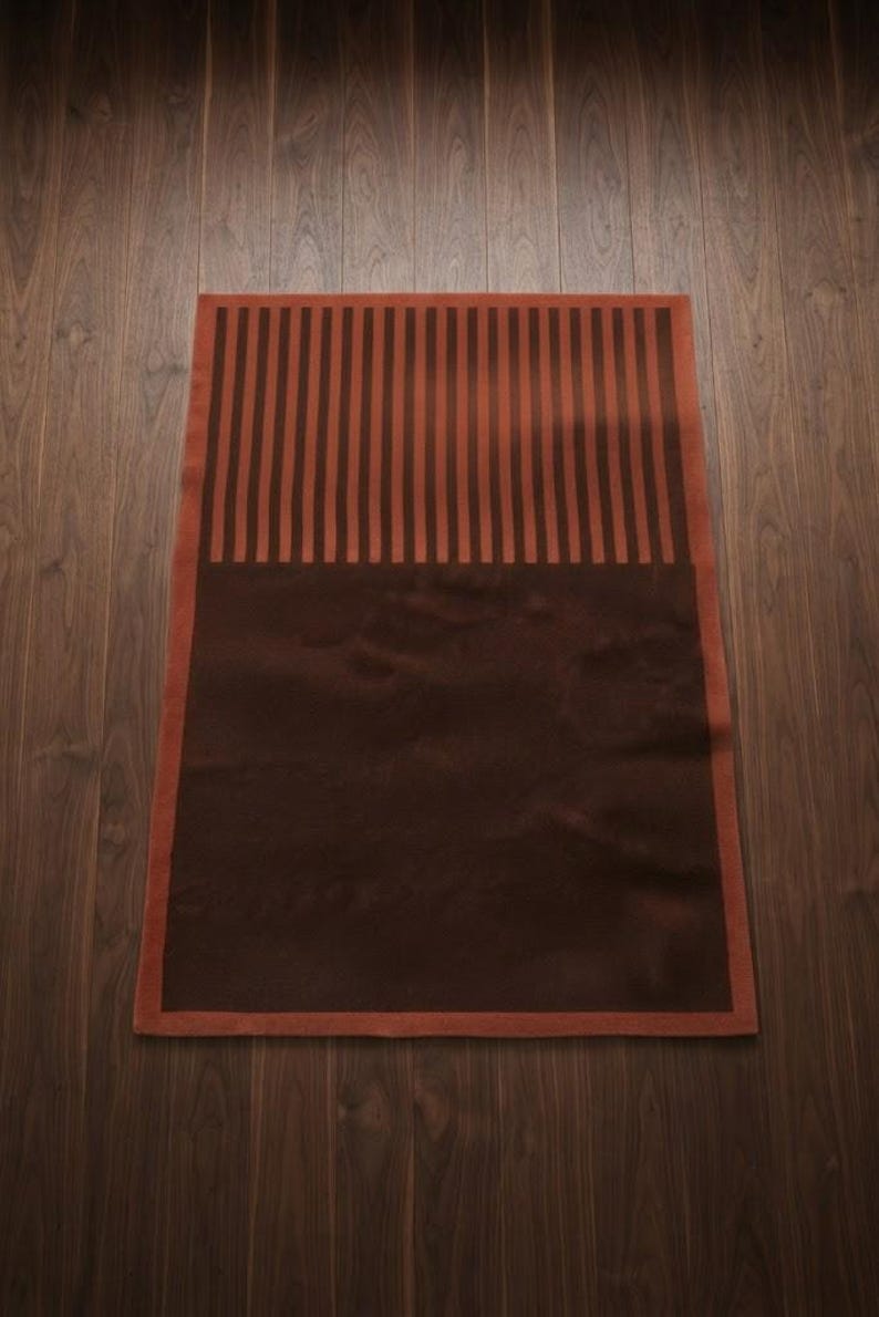 Striped Border Rug Modern Brown Area Rug, Hand Tufted Wool Rug, Geometric Striped Border ...