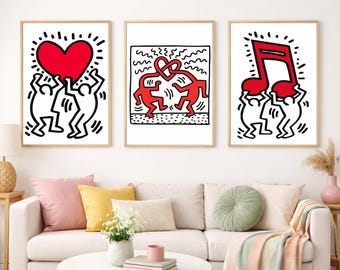 Ensemble de 3 Keith Haring, affiche d'exposition, affiche Keith Haring, ensemble mural de galerie, décoration d'intérieur Pop Art, impression Pop Art