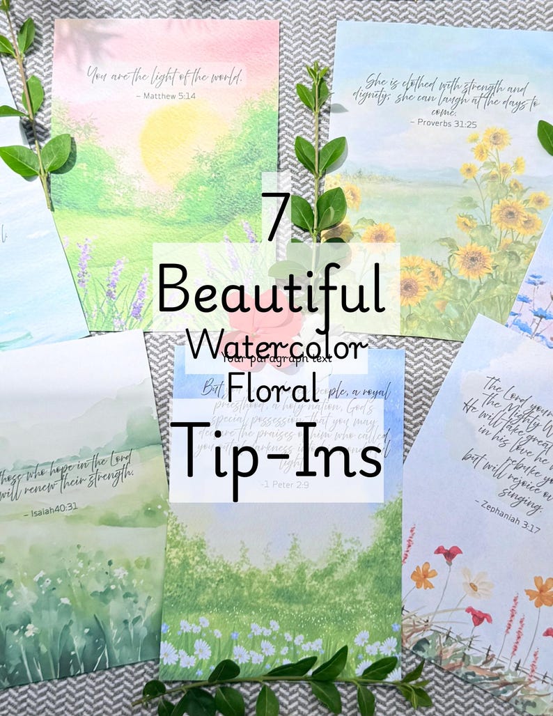 Floral Watercolor Bible Tip-In Sheets, Printed Loaded Bible Christian Journaling Inserts , Collection One image 5