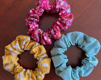 Floral Elastic Hair Scrunchies | Handmade Hair Ties | Set of 3
