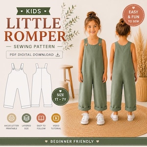Mönster för små barnsparkdräkter i PDF-format | Mönster för overaller och jumpsuits | Digital nedladdning av babysparkdräkter 1T-7Y