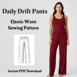 Patrón de costura para pantalones Daily Drift / Pierna ancha con cintura elástica (Descargar PDF)