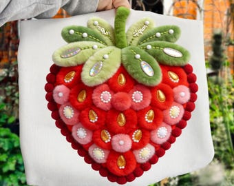 Strawberry Summer PNG Cottagecore Coquette Girly Fruit Design Sequin Glitter Sublimation DTF Print T-Shirts Crafts Digital Download File