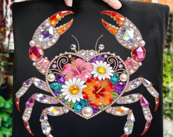 Summer Crab PNG Tropical Beach Coastal Ocean Design, Colorful Brushstroke Sea Creature Art, Digital Download Sublimation T-Shirt Print